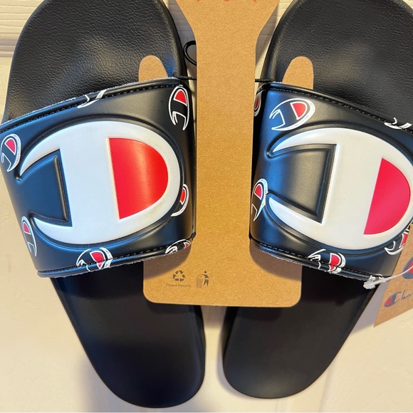 Champion Mens IPO-R Black White Red Slides Repeat C Logo All Over Slides:8,10, - Picture 2 of 13
